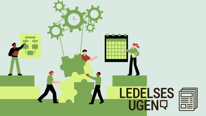 Grafik af fem mennesker, der samarbejder